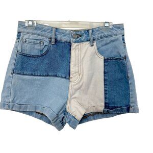 Womens Vintage Y2K Pacific Sun Patchwork Denim Shorts, Size 27